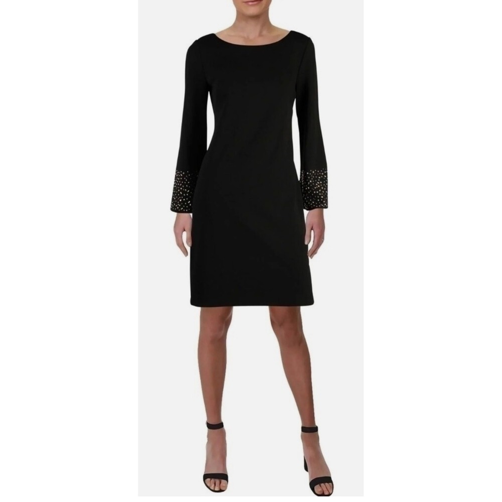 Jessica Howard NWT Black‎ Studded Cuff Long Sleeve Sheath Dress - 14P